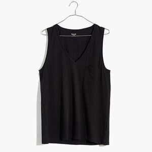Madewell Whisper Cotton V-Neck Pocket Tank in True Black